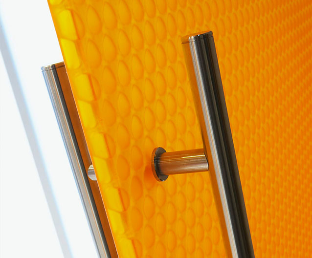 Moxie Surfaces - hinged door with handle bar clear PEP satin orange 2 web