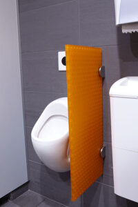 Moxie Surfaces - urinal partition 2 clear PEP satin orange