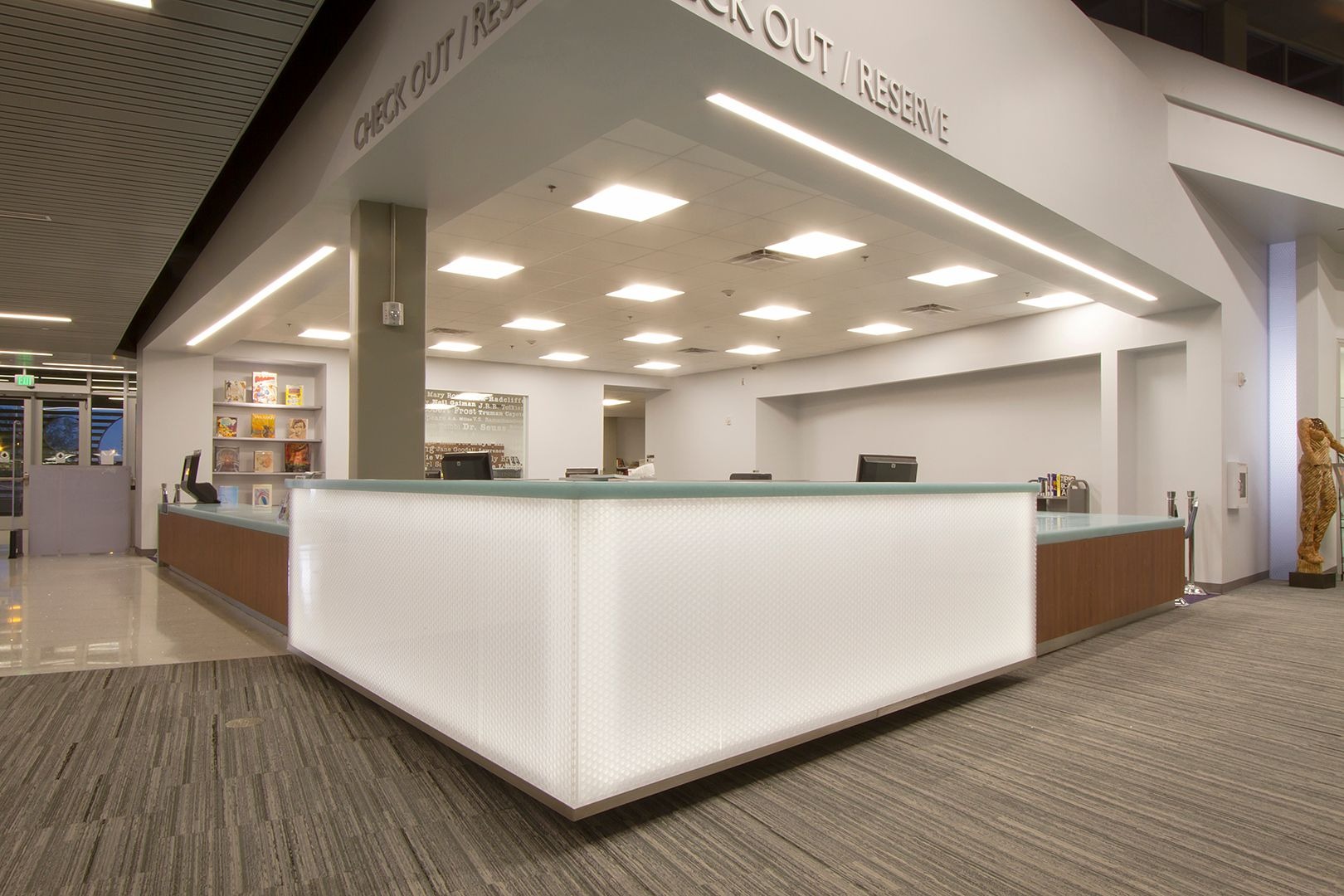 MoxieSurfaces - clear-PEP opal reception desk at Scottsdale College