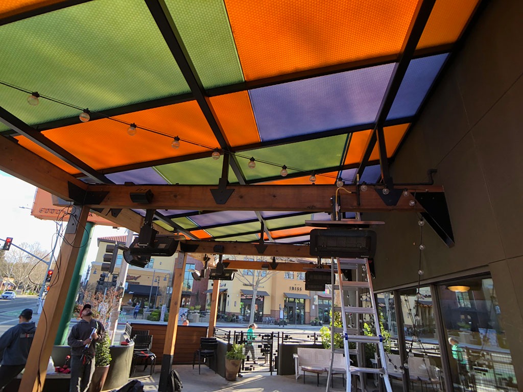 Moxie Surfaces - clear-PEP ECO as colored terrace canopy