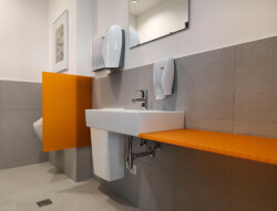 clear-PEP satin orange urinal partition clear-PEP satin orange urinal partition