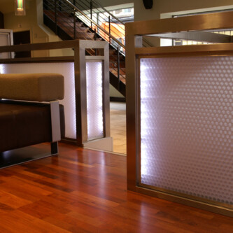 clear-PEP UV PC panels used as backlit cafe separators clear-PEP UV PC panels used as backlit cafe separators