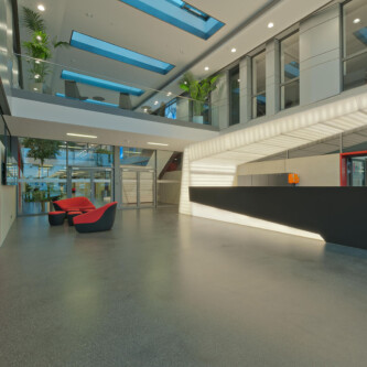 clear-PEP UV PC satin backlit lobby counter at RedBull clear-PEP UV PC satin backlit lobby counter at RedBull