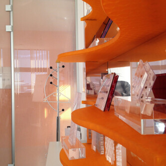 clear-PEP UV PC satin orange bespoke shelves clear-PEP UV PC satin orange bespoke shelves