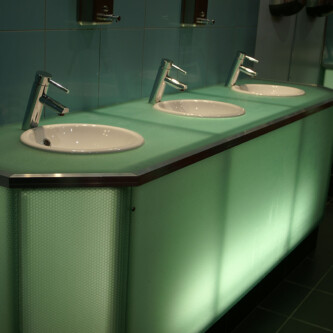 clear-PEP UV satin panels as a backlit sink cabinet clear-PEP UV satin panels as a backlit sink cabinet