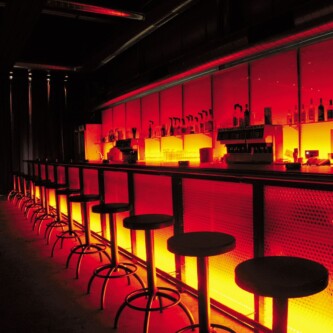 clear-PEP orange panels as a backlit bar front clear-PEP orange panels as a backlit bar front