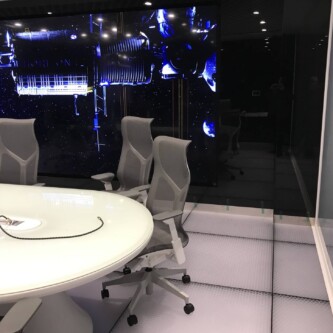 clear-PEP UV PC stage honeycomb office floor: durable & sophisticated Moxie Surfaces -