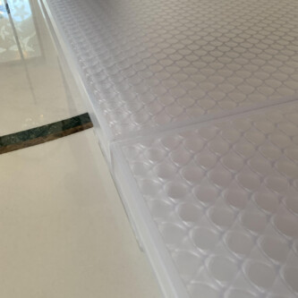 clear-PEP ECO PC stage panels protecting the world’s largest carpet at Sheikh Zayed Grand Mosque MoxieSurfaces - clear-PEP ECO PC stage at Sheikh Zayed Grand Mosque