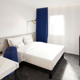 clear-PEP ECO satin panels for stylish and durable hotel bathroom walls with enhanced privacy MoxieSurfaces - clear-PEP ECO satin - hotel room partitions and walls