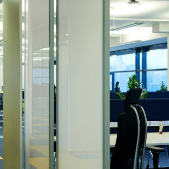 Lightweight honeycomb core polycarbonate panels for office partitions Moxie Surfaces -