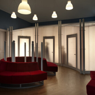 Satinized translucent panels redefine how spaces are divided MoxieSurfaces - clear-PEP satin interior walls and partitions