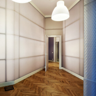Satinized translucent panels redefine how spaces are divided MoxieSurfaces - clear-PEP satin interior walls and partitions